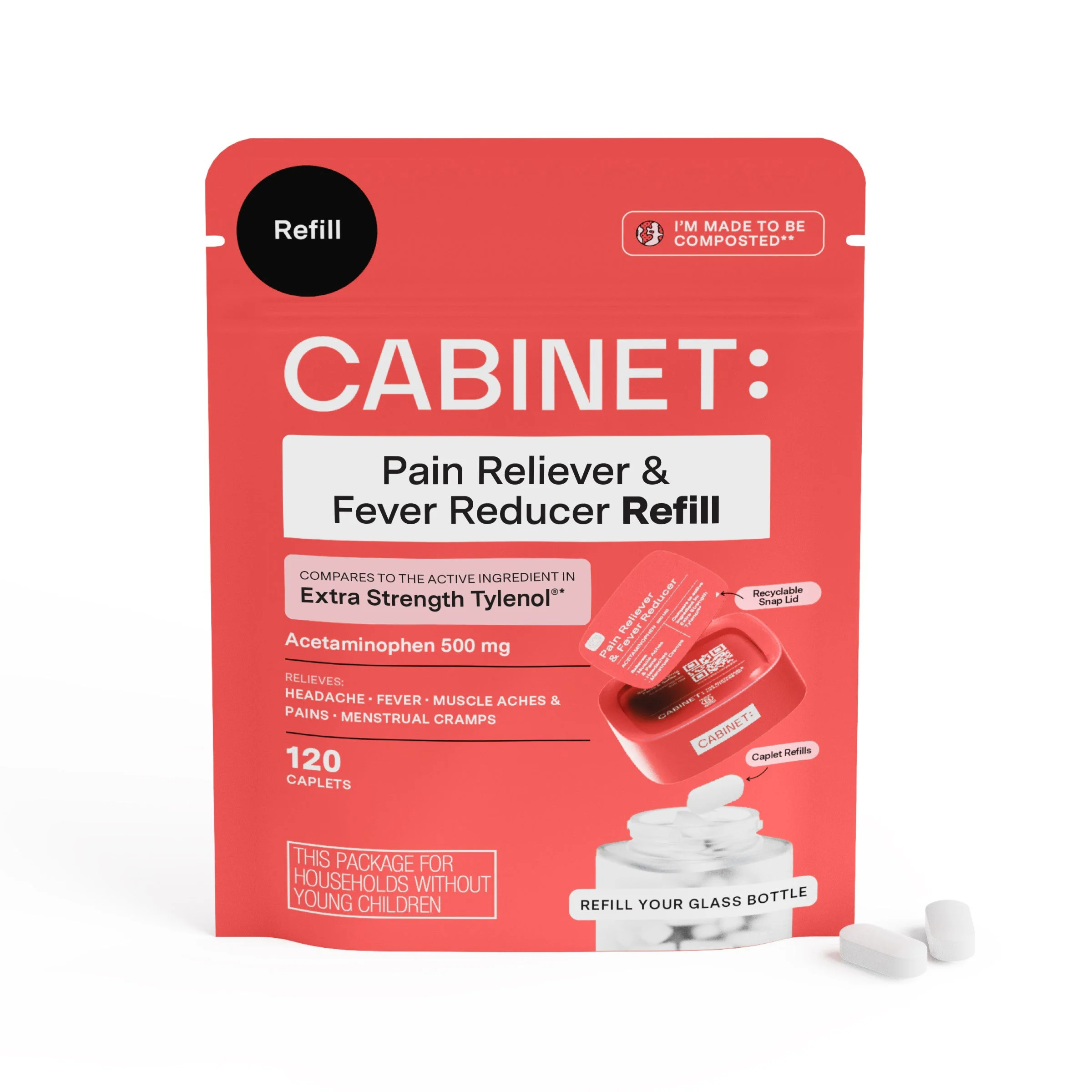 Cabinet HealthPain Reliever & Fever Reducer Refill - Acetaminophen Tablets USP, 500 mg