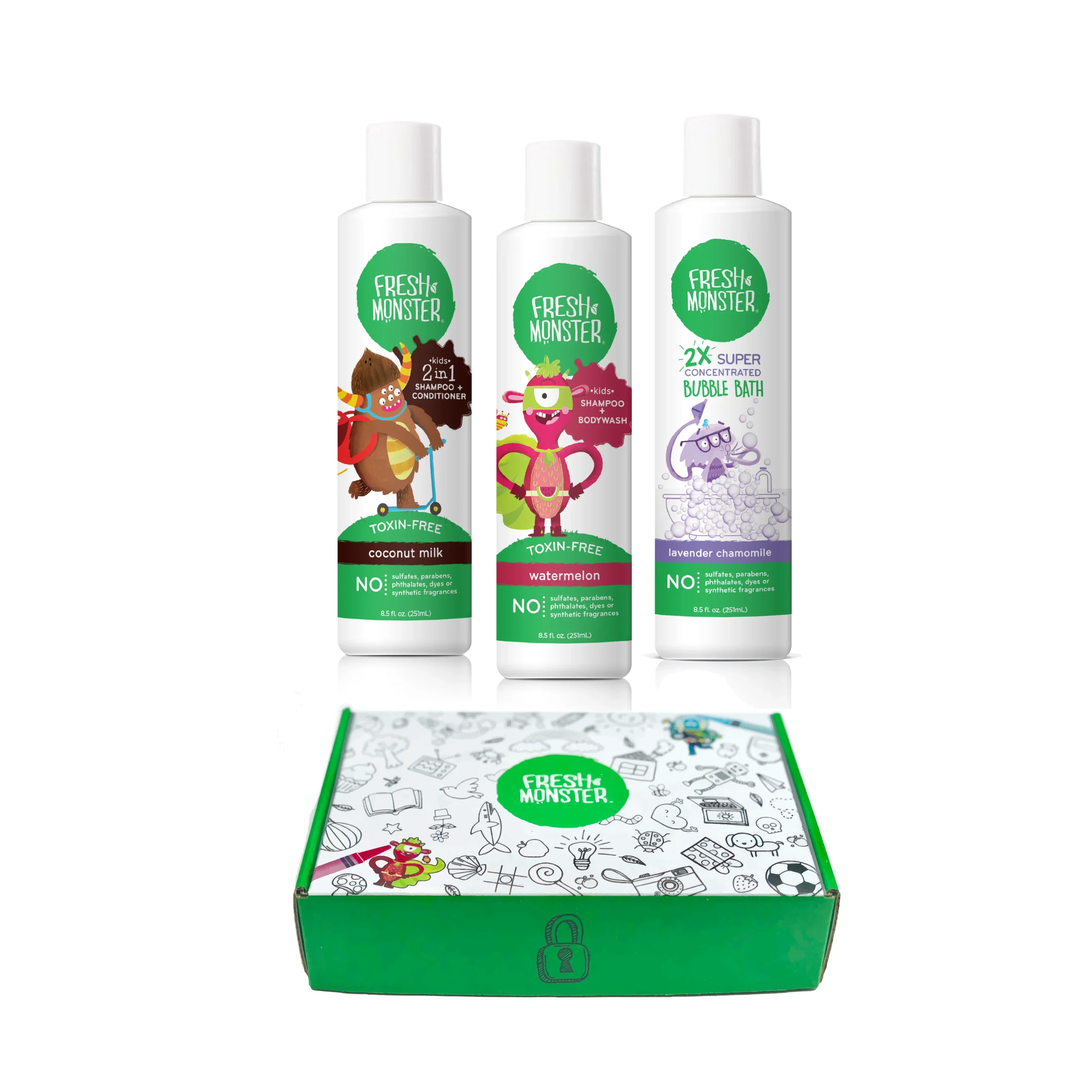 Fresh MonsterKids & Baby Gift Set - Shampoo & Conditioner, Body Wash + Bubble Bath