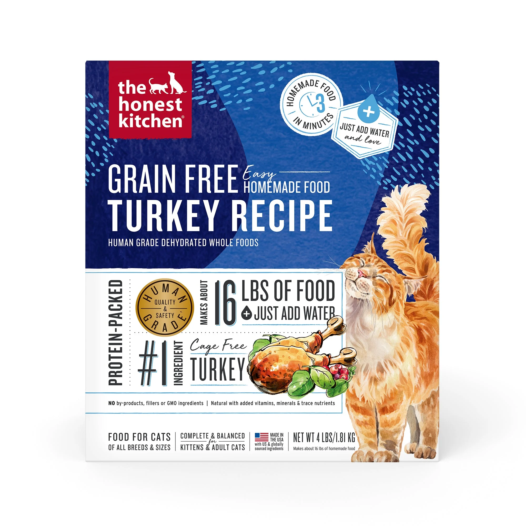 The Honest KitchenHuman-Grade, Grain Free Turkey Dehydrated Wet Cat Food, 4 lbs box -makes 16 lbs of food
