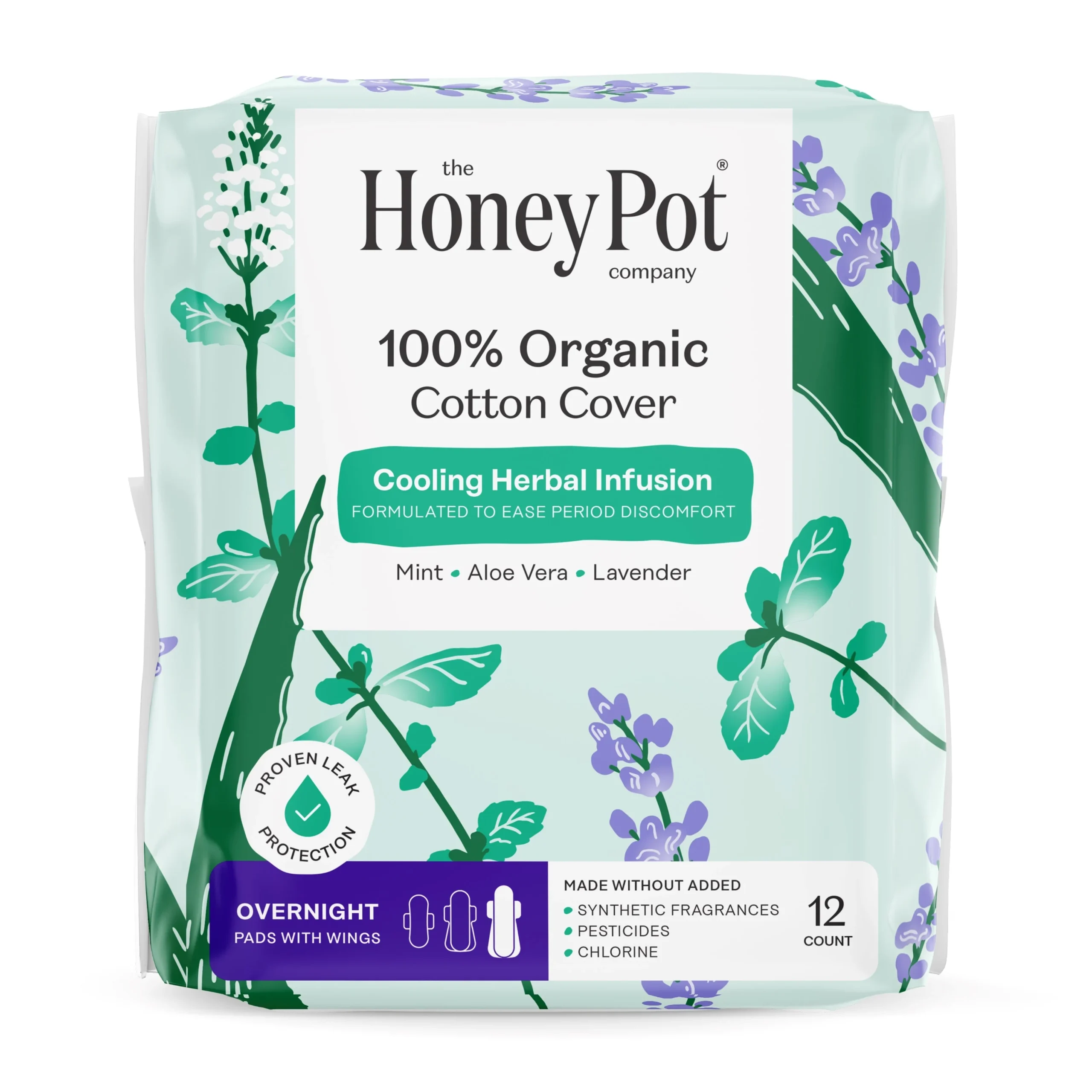 HoneyPot100% Organic Cotton Cover Overnight Menstrual Pads - Herbal-Infused