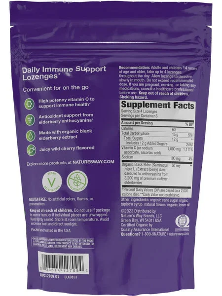 Nature's Way, Sambucus Vitamin C Lozenges, 1,000 mg, Wild Cherry, 24 Lozenges
