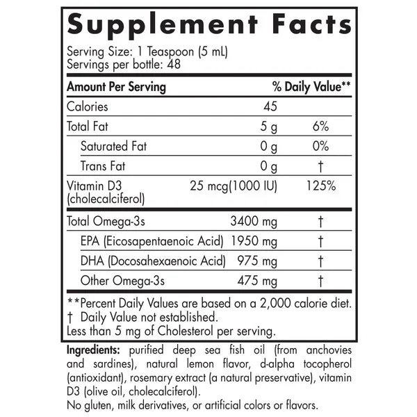 Nordic Naturals, ProOmega-D Xtra, Lemon, 8 Fluid Ounces