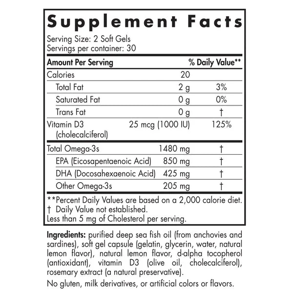 Nordic Naturals, Ultimate Omega-D3 Sport, Lemon, 60 Soft Gels