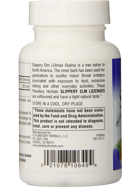 Planetary Herbals, Slippery Elm Lozenges 150 mg, 100 Lozenges