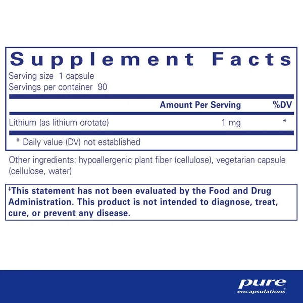 Pure Encapsulations, Lithium (Orotate), 1 mg, 90 Capsules