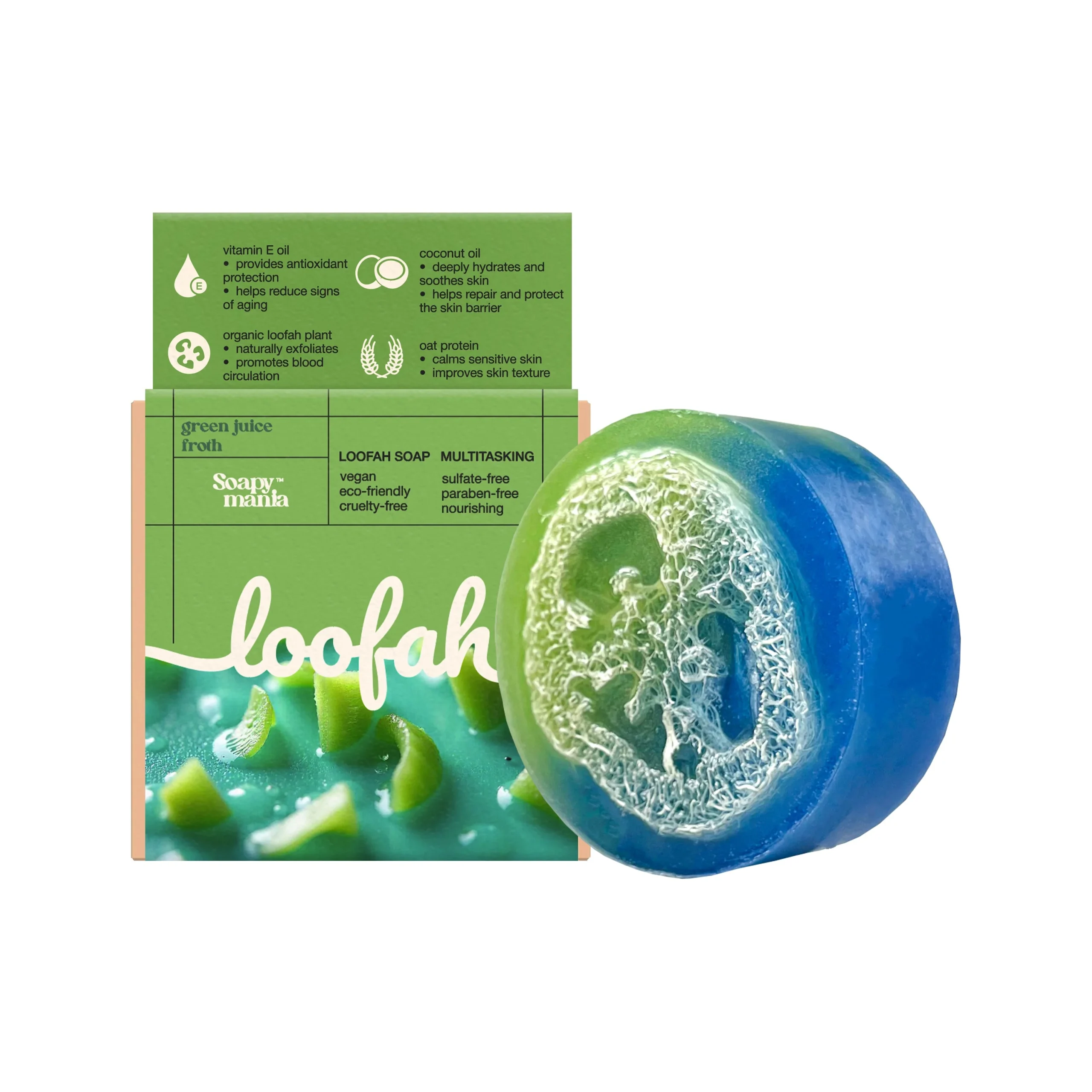 SoapymaniaGreen Juice Froth Exfoliating Loofah Bar Soap