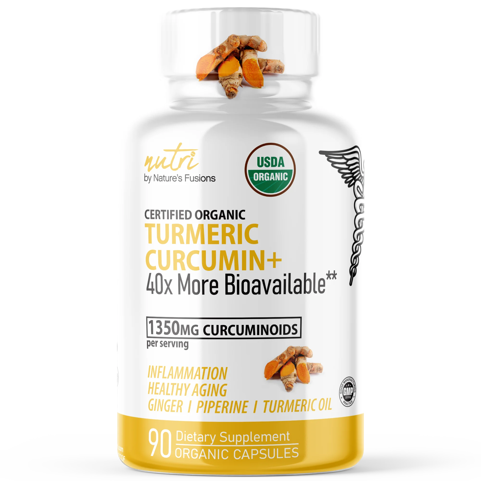 Turmeric Curcumin+ with Ginger, Piperine & Turmeric Oil 1350 mg - 90 Count - Organic