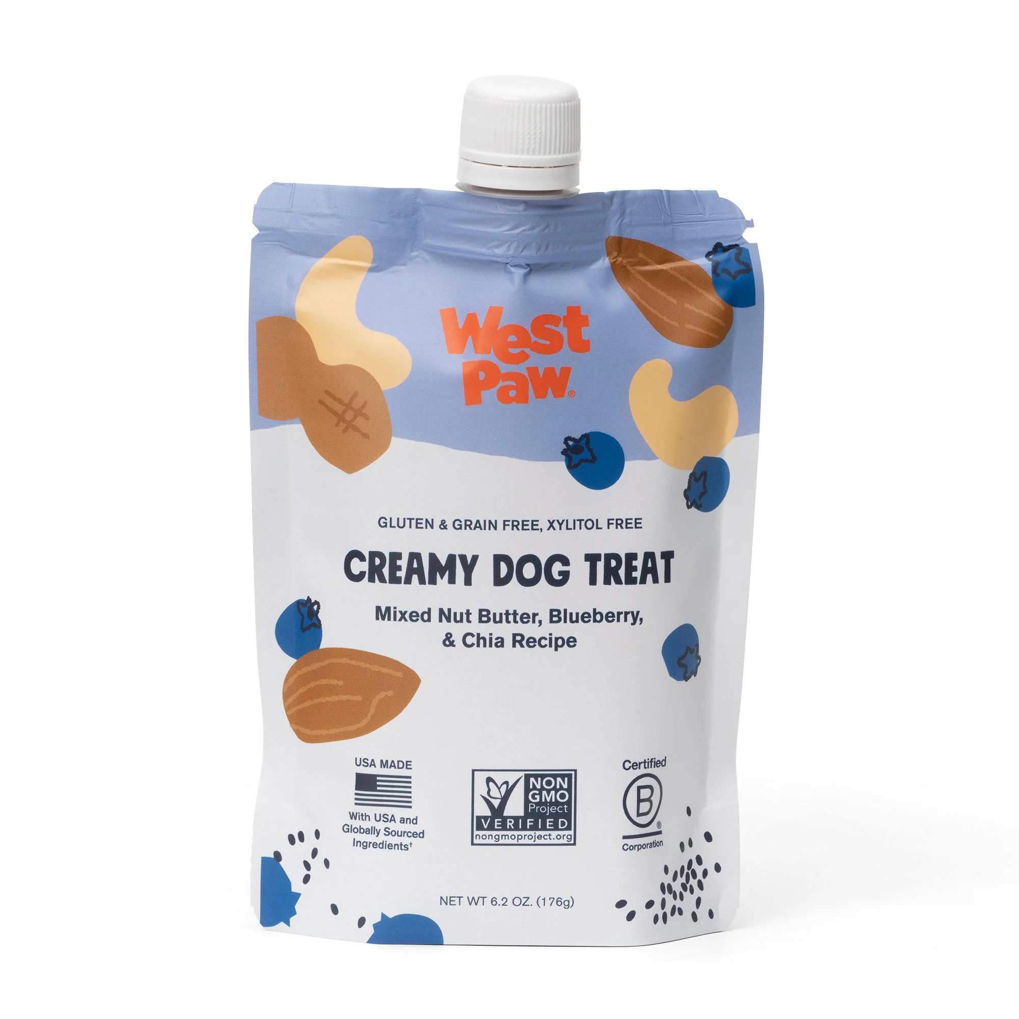West PawNut Butter with Blueberry and Chia Creamy Dog Treat