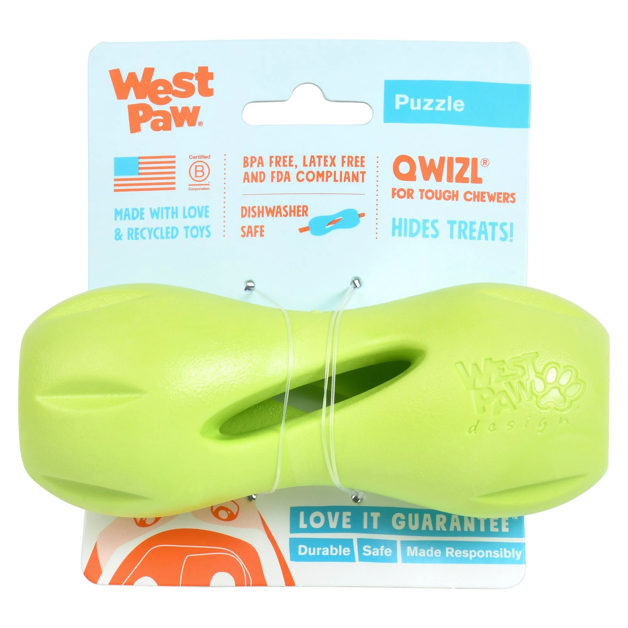 West PawQwizl Integrative Dog Toy Puzzle Treat Extender Promoting Cognitive Support made from Zero-Waste Plastic - Small